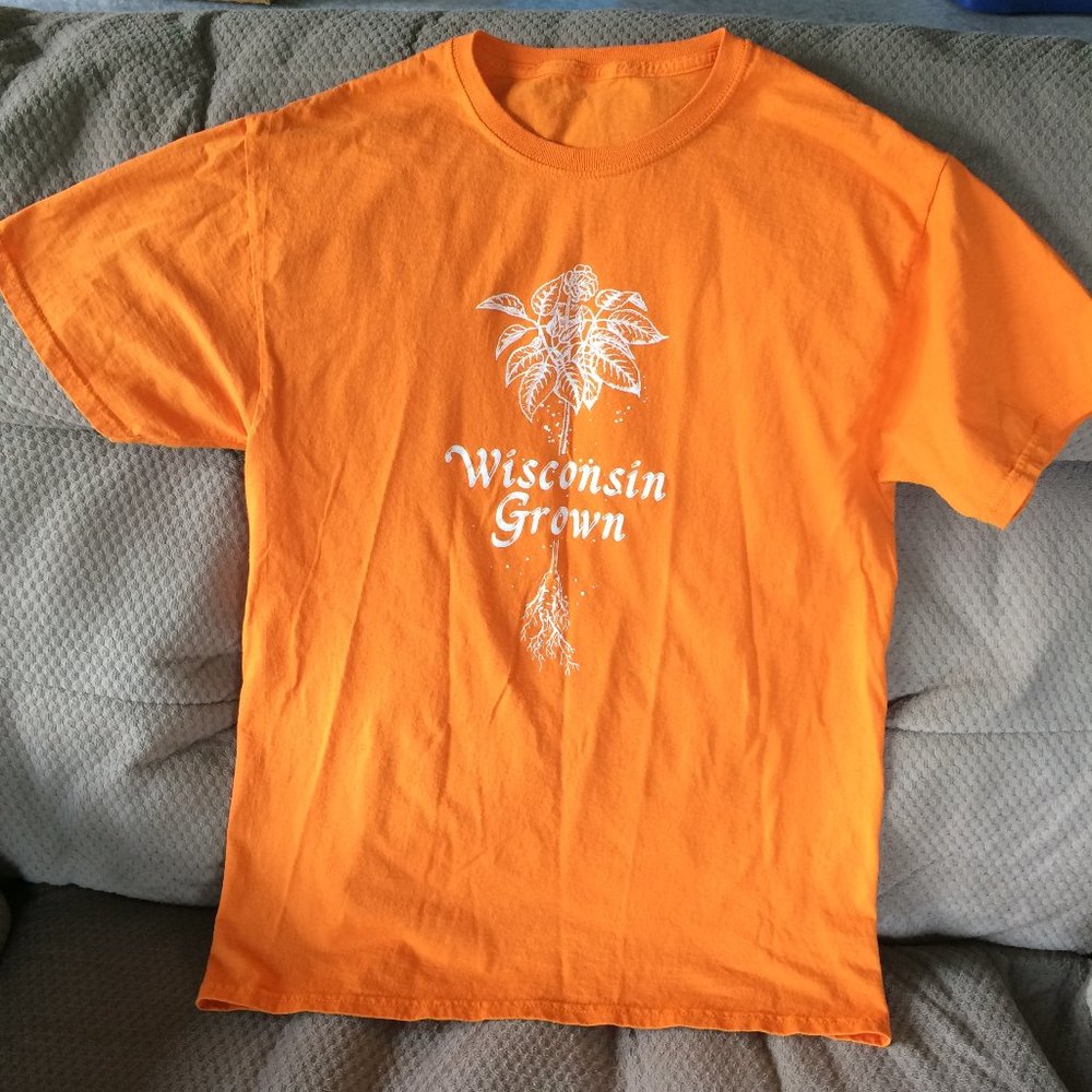 Orange short sleeve tee shirt  "Wisconsin Grown"